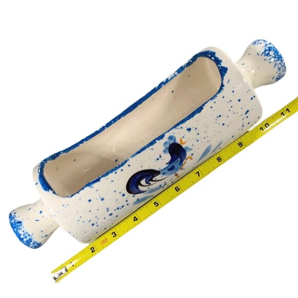 Vintage Rooster Cracker Tray Los Angeles Potteries Blue Stipple Rare HTF READ - Picture 6 of 10